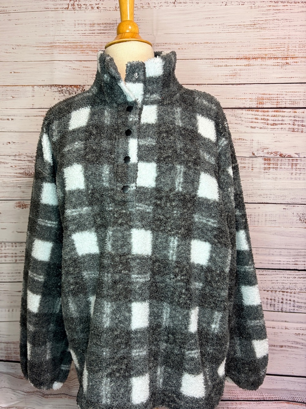 Cozy Grey & White Plaid women’s  Pullover Sweater